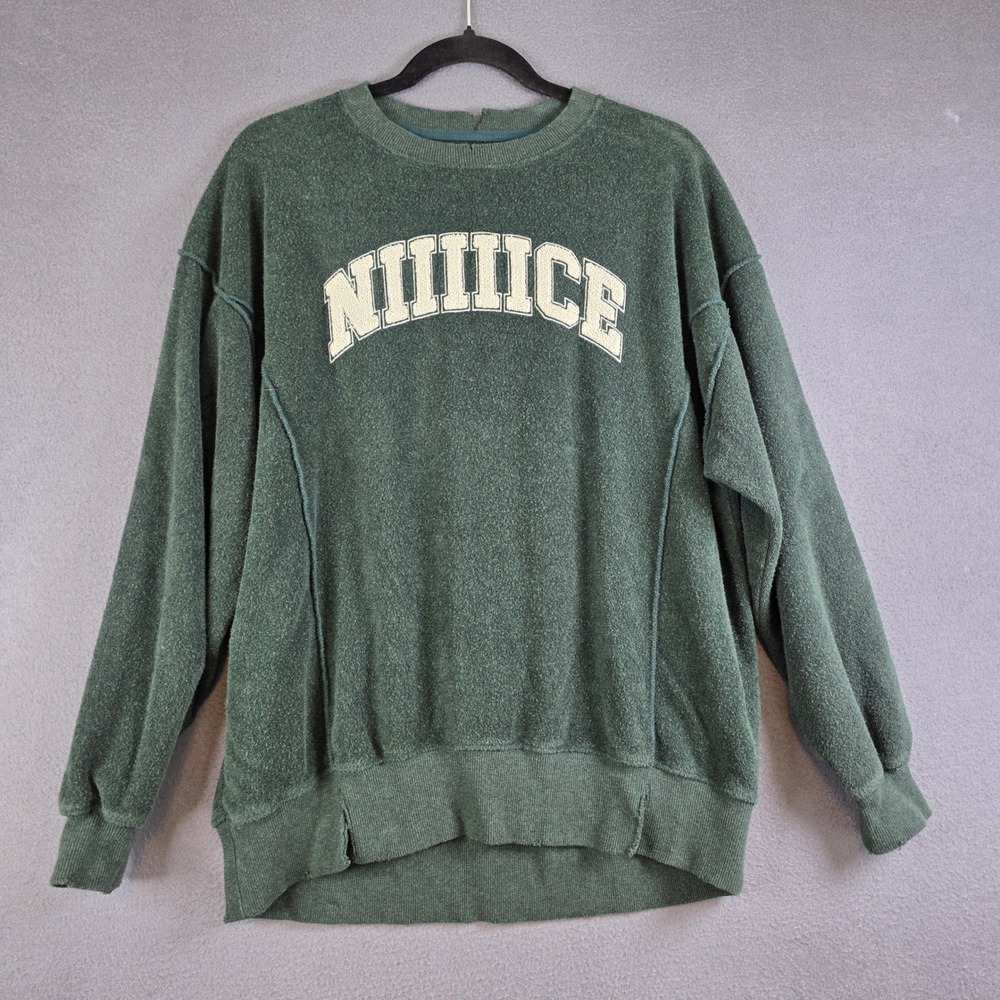 Aerie Green NIIIIICE Graphic Distressed Crewneck Sweatshirt XXS VERY Oversized